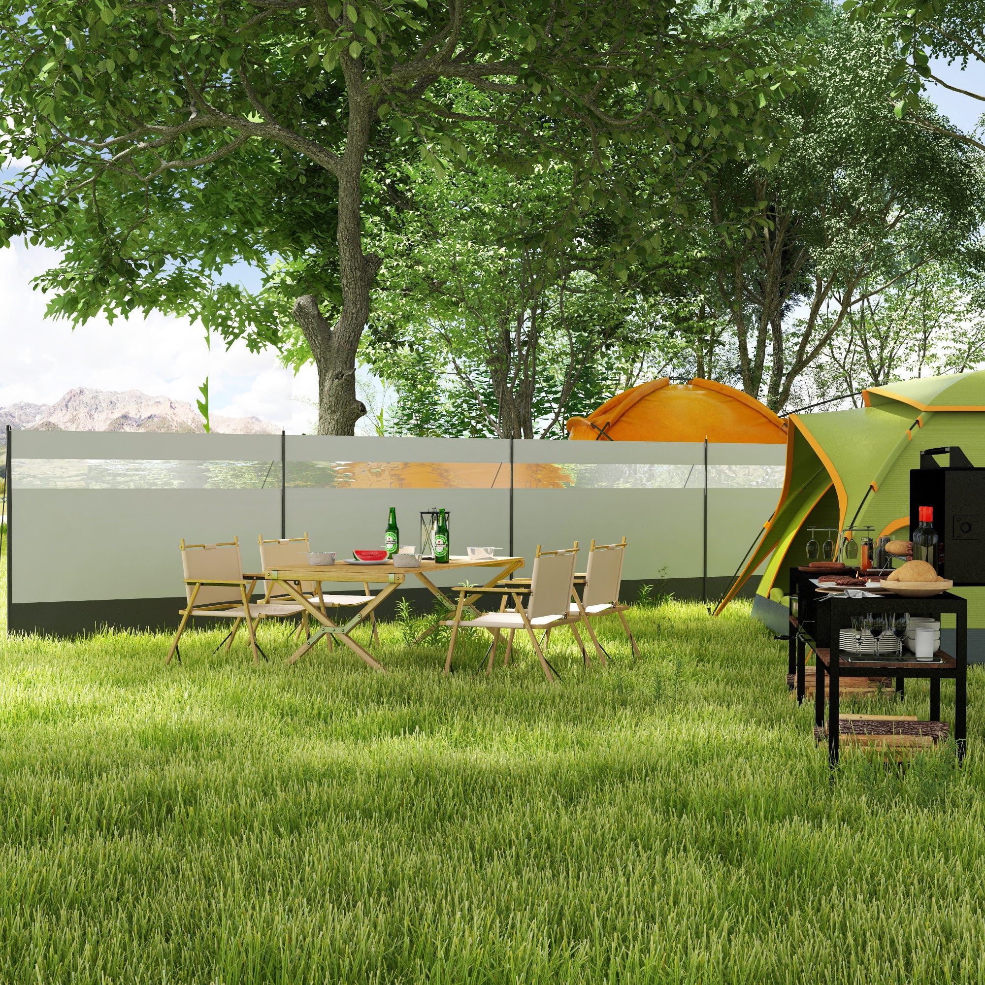 Portable Camping Windbreak Screen with Carry Bag and Steel Poles 725 x 140 cm Light Gray