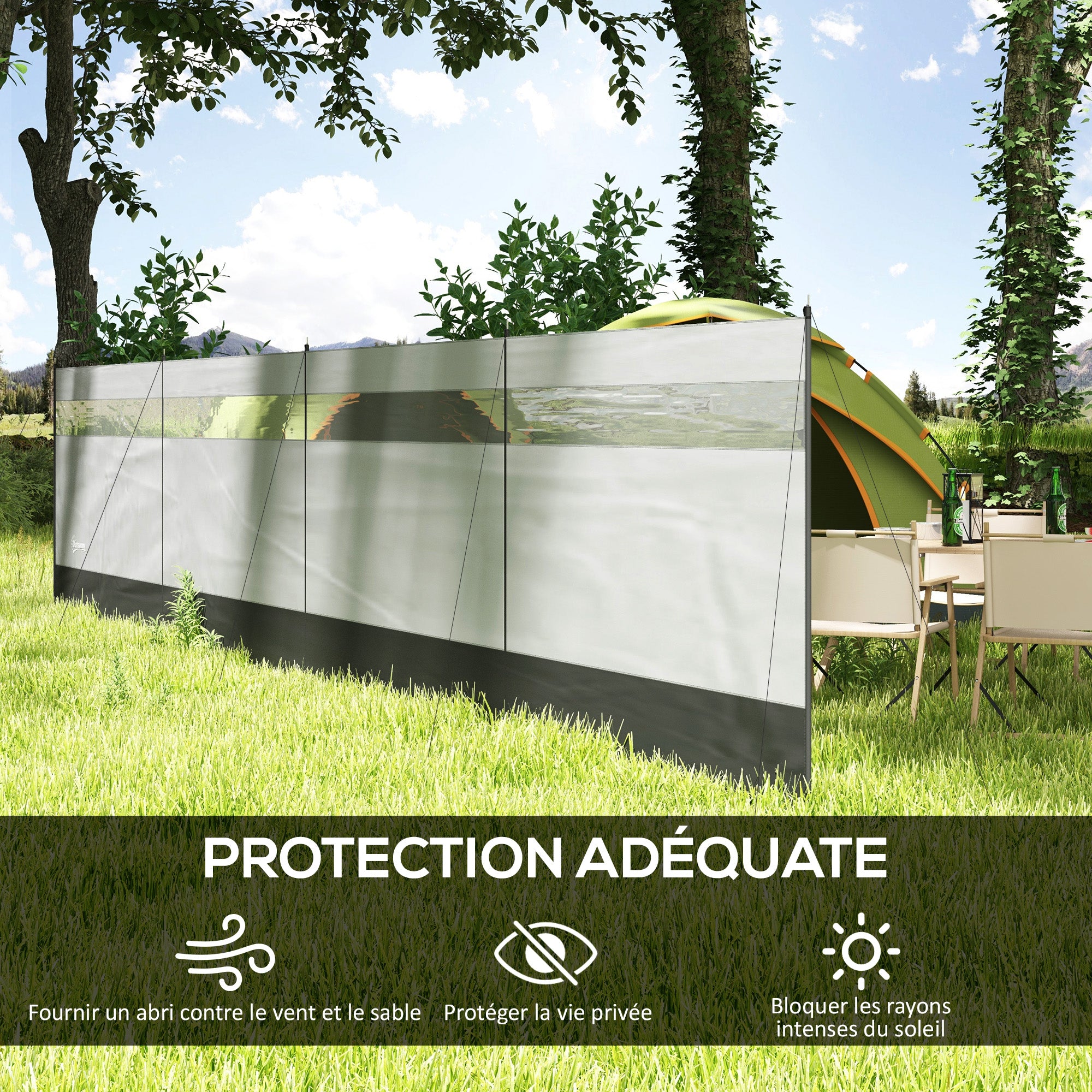 Portable Camping Windbreak Screen with Carry Bag and Steel Poles 725 x 140 cm Light Gray