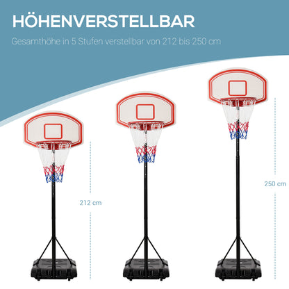 Outdoor Basketball Hoop, 175-215 cm Adjustable Height Basketball Stand with Wheels, Indoor Basketball Hoop with Stand 71 x 45 cm Backboard Gift for Teenagers