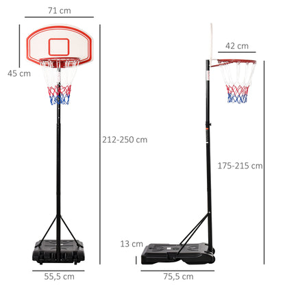 Outdoor Basketball Hoop, 175-215 cm Adjustable Height Basketball Stand with Wheels, Indoor Basketball Hoop with Stand 71 x 45 cm Backboard Gift for Teenagers