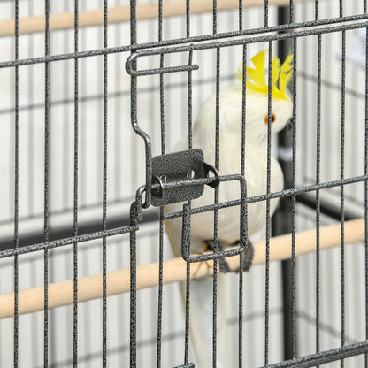 Bird Cage with Wheels Metal Birdcage with Removable Tray 4 Doors 4 Feeders 4 Perches and Storage Shelf Cage for Canaries Budgies 78x52x132 cm Dark Gray