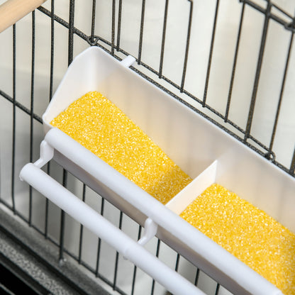 Bird Cage with Wheels Metal Birdcage with Removable Tray 4 Doors 4 Feeders 4 Perches and Storage Shelf Cage for Canaries Budgies 78x52x132 cm Dark Gray