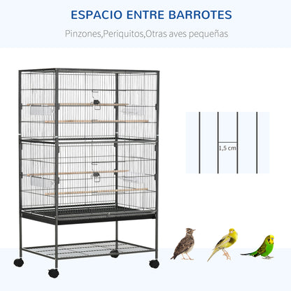 Bird Cage with Wheels Metal Birdcage with Removable Tray 4 Doors 4 Feeders 4 Perches and Storage Shelf Cage for Canaries Budgies 78x52x132 cm Dark Gray