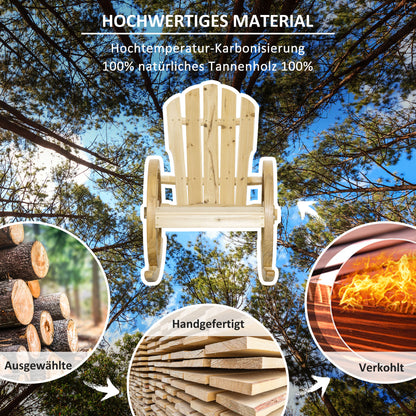 Rocking Chair, Rustic Relax Chair, Garden Chair with Wheel-Design, Rocking Armchair, Solid Wood, Natural Wood, 68 x 88 x 92 cm