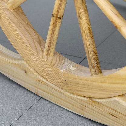 Rocking Chair, Rustic Relax Chair, Garden Chair with Wheel-Design, Rocking Armchair, Solid Wood, Natural Wood, 68 x 88 x 92 cm