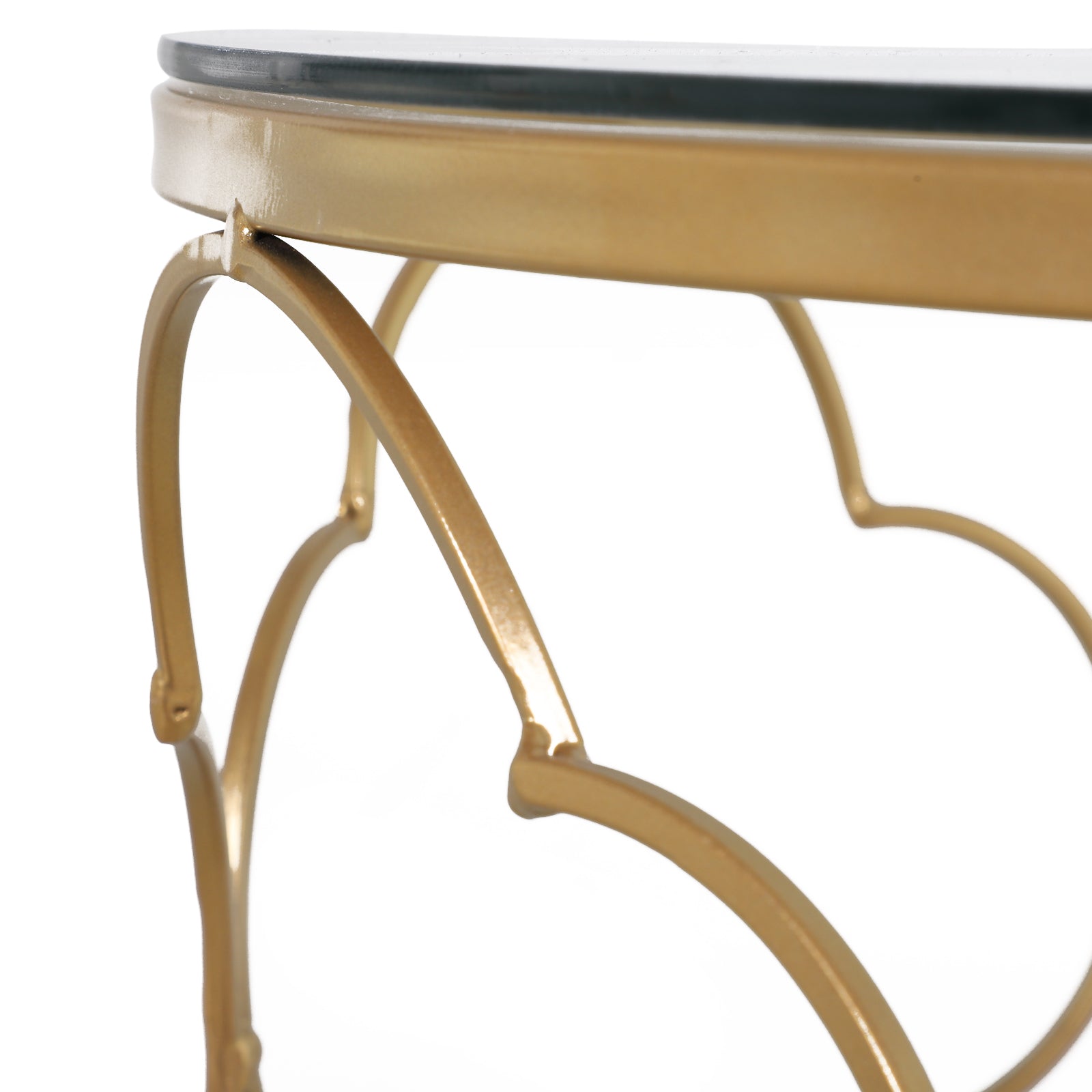 Set of 2 Art Deco Stackable Living Room Coffee Tables, Metal with Tempered Glass Top, Gold