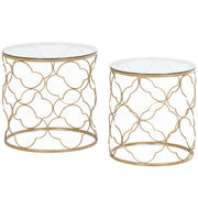Set of 2 Art Deco Stackable Living Room Coffee Tables, Metal with Tempered Glass Top, Gold
