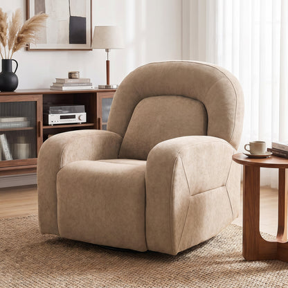 Cloud-Plush Recliner Chair — 360° Swivel, Rock & 135° Recline, Wide Seat, Khaki