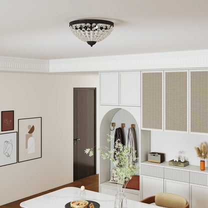 Classic Crystal Ceiling Light with 2 E14 Sockets, 40W, Vintage Flush Mount with 168 Crystal Beads for Bedroom, Living Room, Kitchen and Dining Room, Black