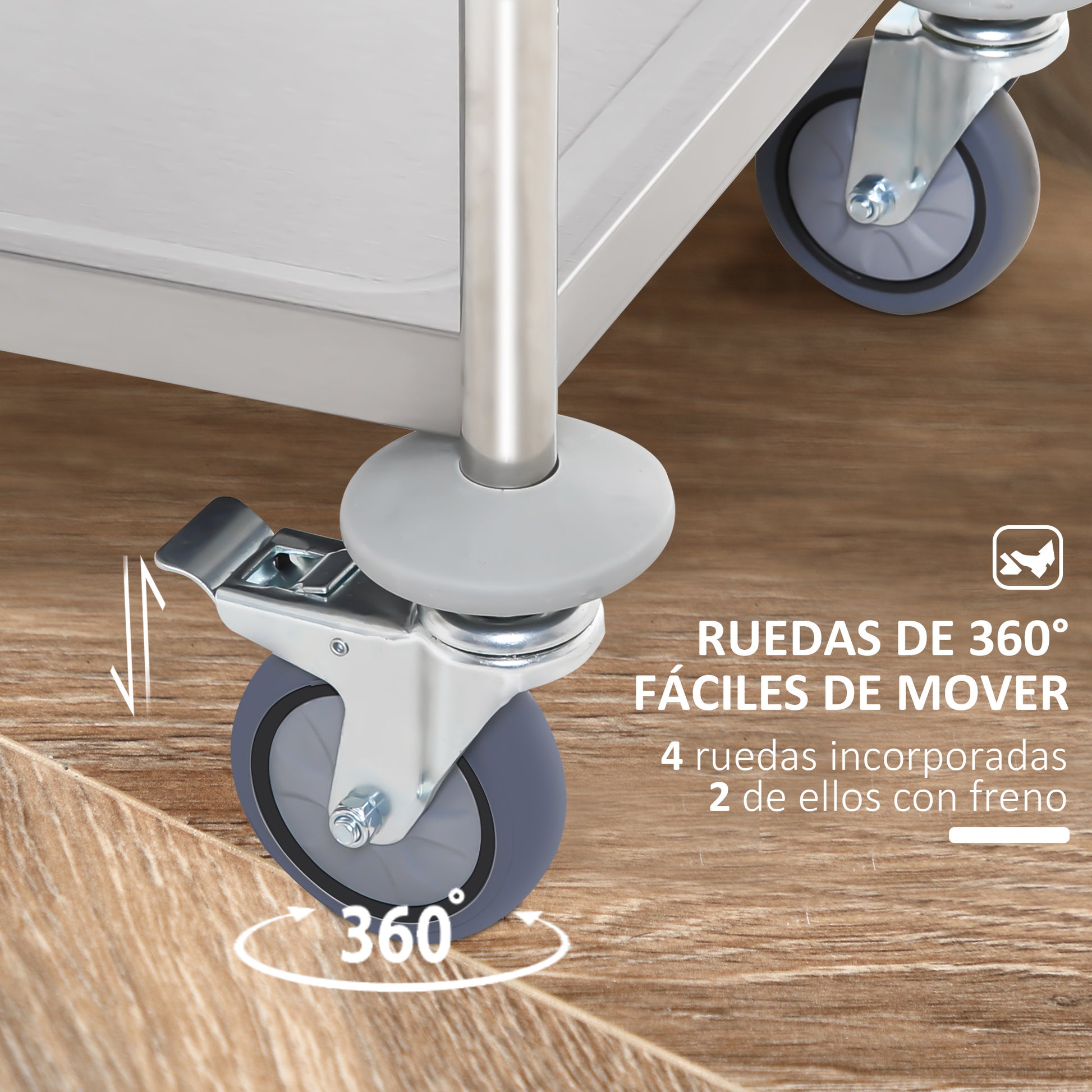 Stainless Steel Utility Cart with Wheels Kitchen Cart with Trays and 2 Arms for Dining Room Living Room 70.5x40.5x81 cm Silver