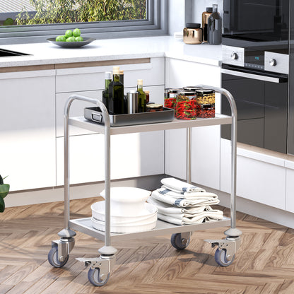 Stainless Steel Utility Cart with Wheels Kitchen Cart with Trays and 2 Arms for Dining Room Living Room 70.5x40.5x81 cm Silver