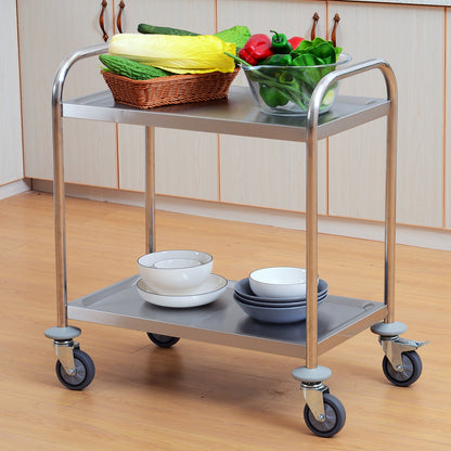 Stainless Steel Utility Cart with Wheels Kitchen Cart with Trays and 2 Arms for Dining Room Living Room 70.5x40.5x81 cm Silver