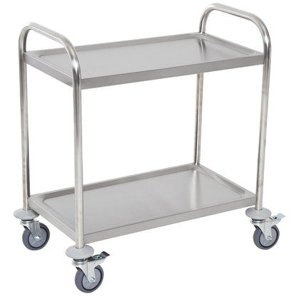 Stainless Steel Utility Cart with Wheels Kitchen Cart with Trays and 2 Arms for Dining Room Living Room 70.5x40.5x81 cm Silver