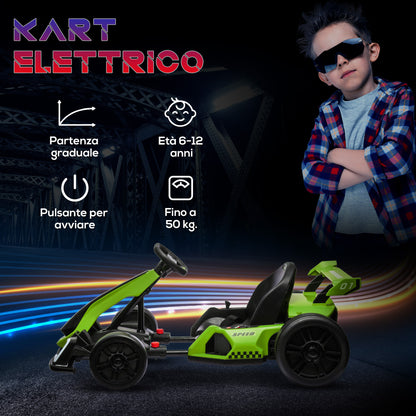 Electric Go-Kart for Kids 6-12 Years 24V 6-12km/h with Adjustable Seat, 2 Motors, Drift Go-Kart with Horn, Lights and Music, Green
