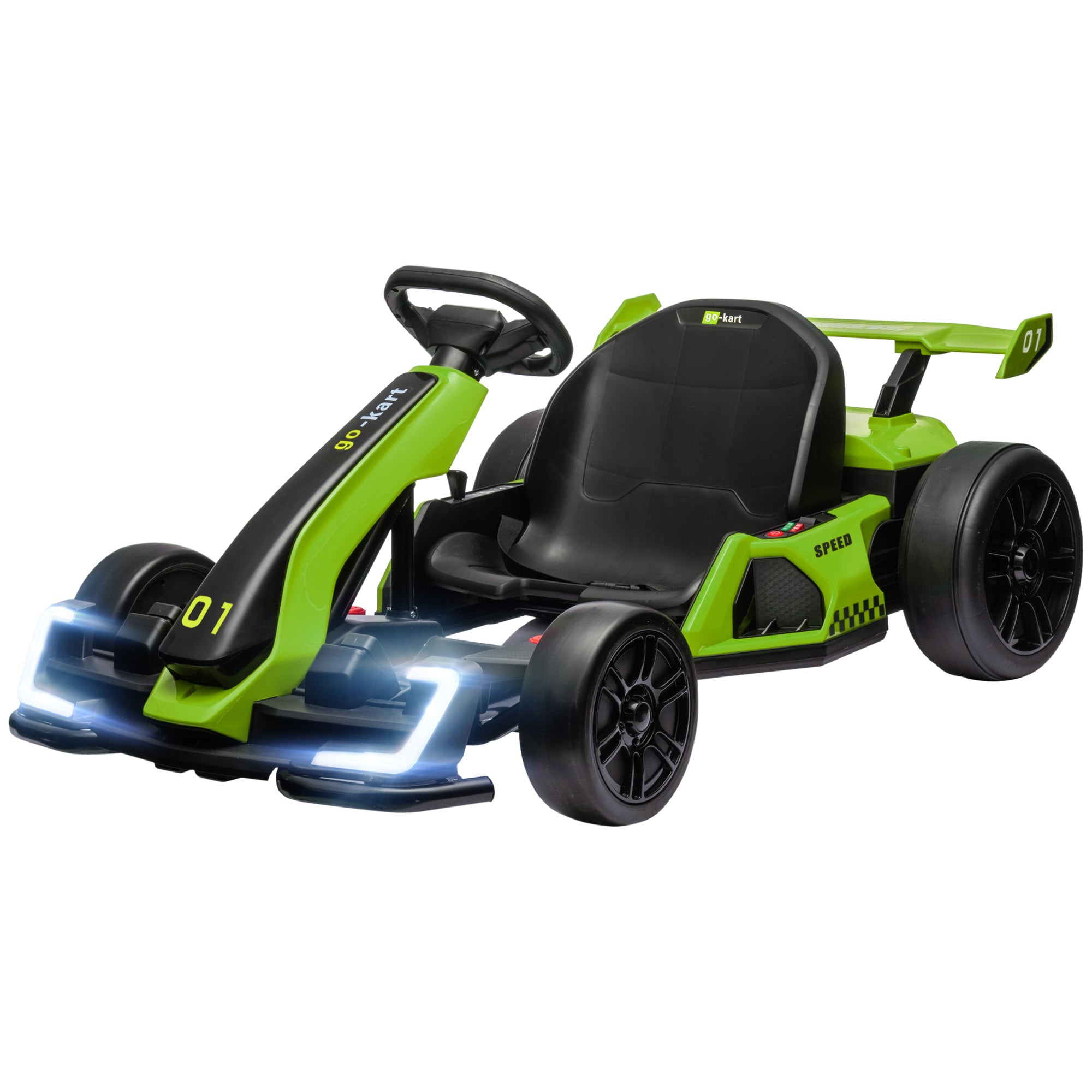 Electric Go-Kart for Kids 6-12 Years 24V 6-12km/h with Adjustable Seat, 2 Motors, Drift Go-Kart with Horn, Lights and Music, Green