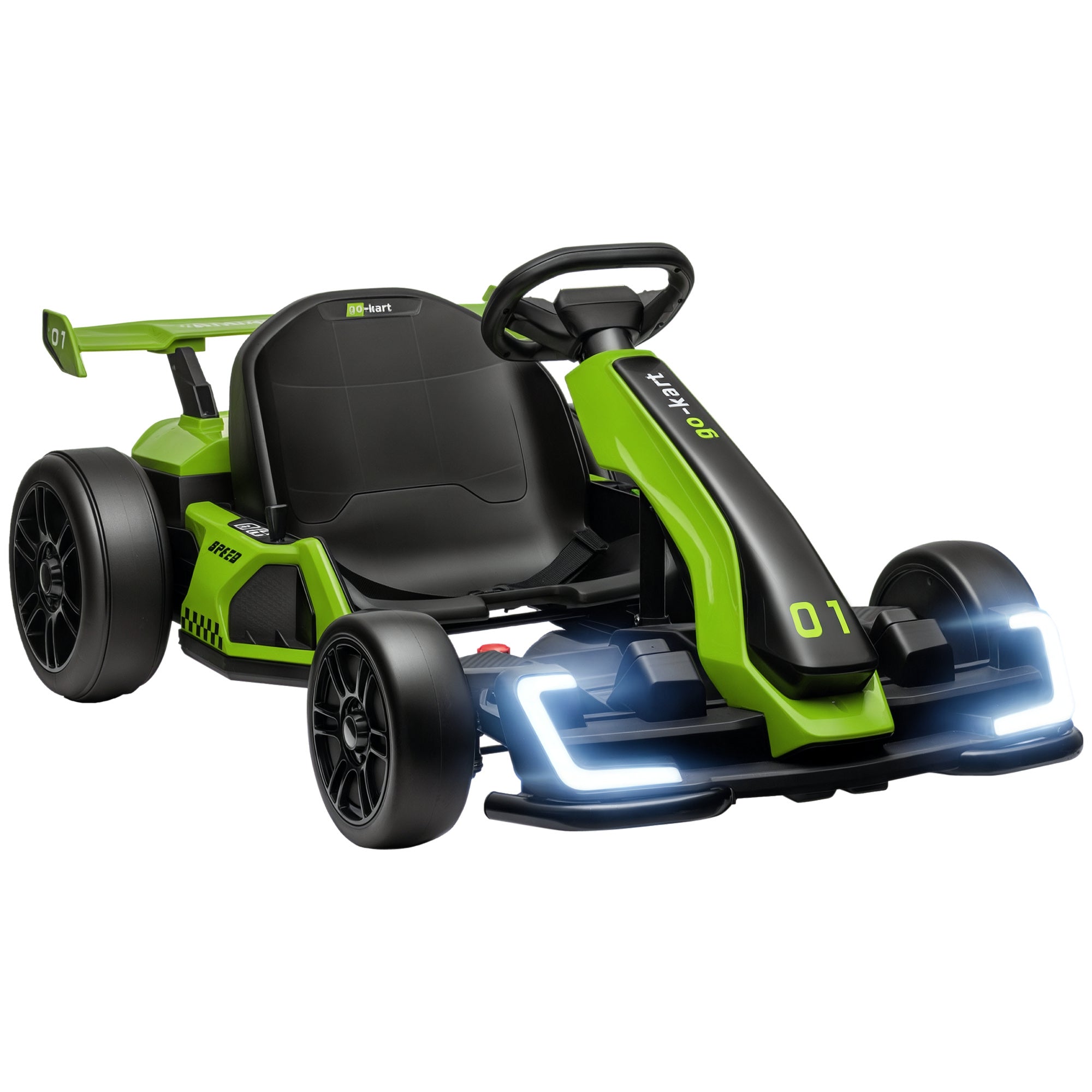 Electric Go-Kart for Kids 6-12 Years 24V 6-12km/h with Adjustable Seat, 2 Motors, Drift Go-Kart with Horn, Lights and Music, Green