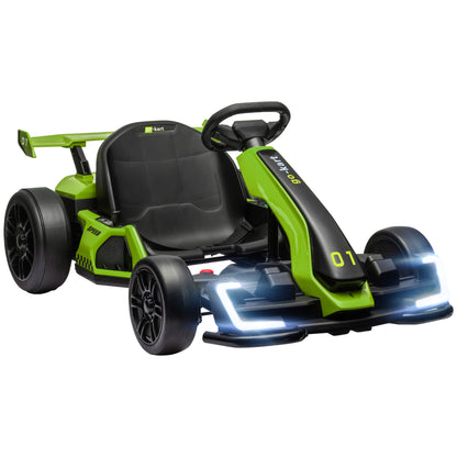 Electric Go-Kart for Kids 6-12 Years 24V 6-12km/h with Adjustable Seat, 2 Motors, Drift Go-Kart with Horn, Lights and Music, Green