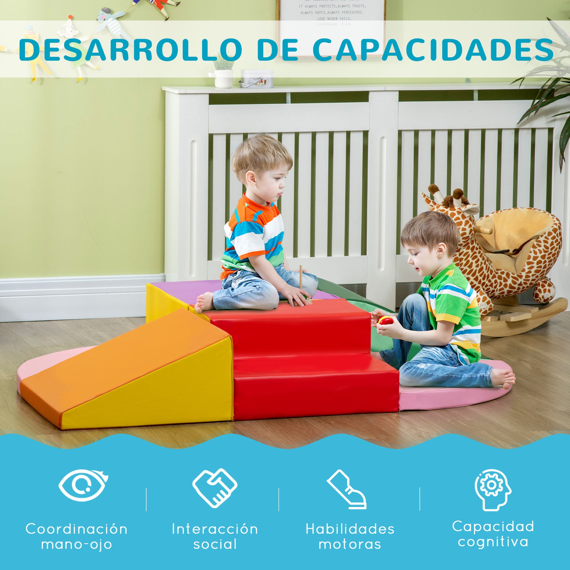 Set of 6 Foam Blocks for Kids Large Construction Blocks Building Figures Learning Toy for Climbing and Crawling Multicolor