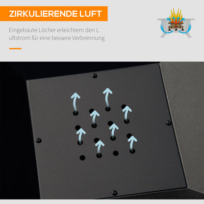 Fire Pit 45 x 45 x 34cm Stainless Steel Fire Pit with Spark Screen Poker Fire Bowls Fire Basket for Garden, Balcony, BBQ Camping Black