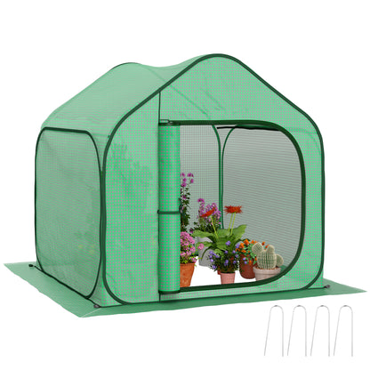 Pop-up Mini Greenhouse, Small Garden Greenhouse for Vegetables, Plants, Flowers, with Zippered Door, PE Winter Tent, for Indoor Outdoor, 150 x 148 x 148 cm, Green