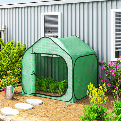 Pop-up Mini Greenhouse, Small Garden Greenhouse for Vegetables, Plants, Flowers, with Zippered Door, PE Winter Tent, for Indoor Outdoor, 150 x 148 x 148 cm, Green