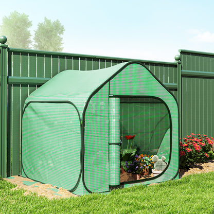 Pop-up Mini Greenhouse, Small Garden Greenhouse for Vegetables, Plants, Flowers, with Zippered Door, PE Winter Tent, for Indoor Outdoor, 150 x 148 x 148 cm, Green
