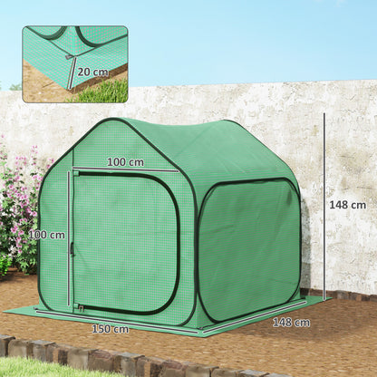 Pop-up Mini Greenhouse, Small Garden Greenhouse for Vegetables, Plants, Flowers, with Zippered Door, PE Winter Tent, for Indoor Outdoor, 150 x 148 x 148 cm, Green