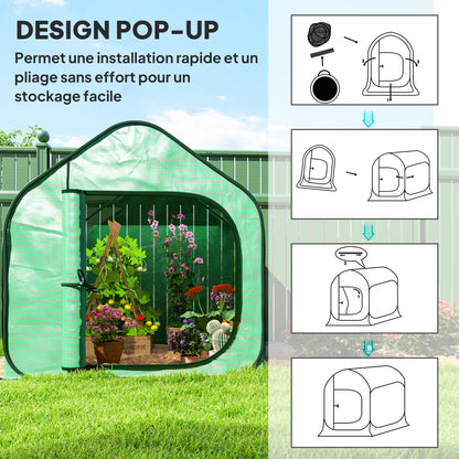 Pop-up Mini Greenhouse, Small Garden Greenhouse for Vegetables, Plants, Flowers, with Zippered Door, PE Winter Tent, for Indoor Outdoor, 150 x 148 x 148 cm, Green