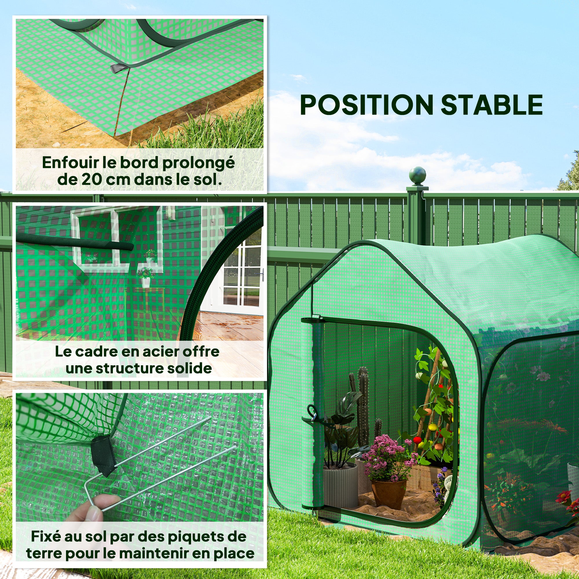 Pop-up Mini Greenhouse, Small Garden Greenhouse for Vegetables, Plants, Flowers, with Zippered Door, PE Winter Tent, for Indoor Outdoor, 150 x 148 x 148 cm, Green