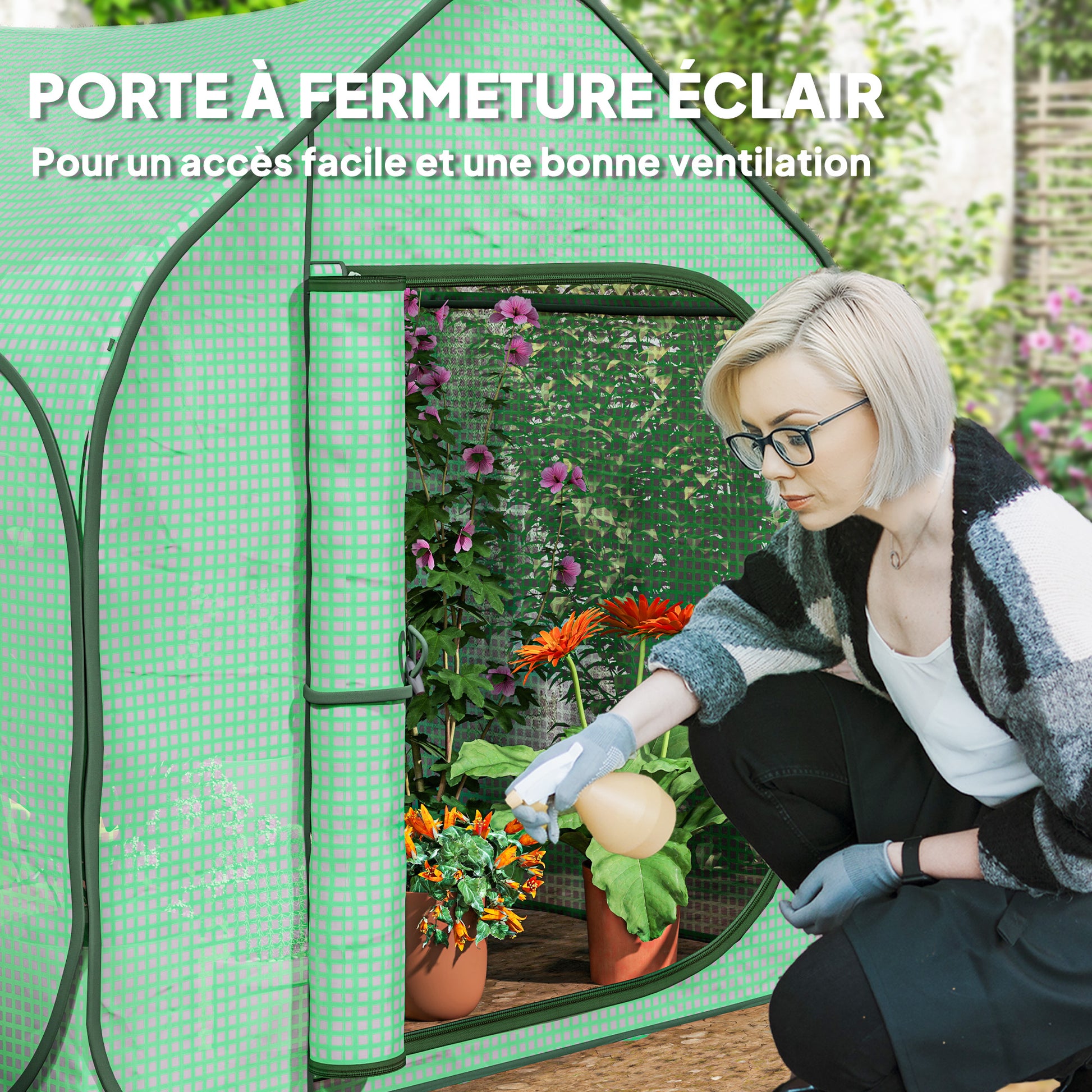 Pop-up Mini Greenhouse, Small Garden Greenhouse for Vegetables, Plants, Flowers, with Zippered Door, PE Winter Tent, for Indoor Outdoor, 150 x 148 x 148 cm, Green