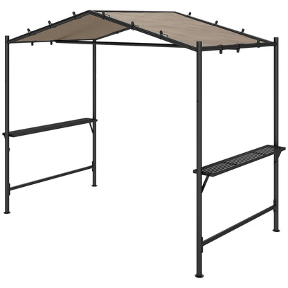 Grill Pavilion 277 x 149 x 230 cm waterproof flame-retardant garden gazebo with side shelves, garden pavilion with UV protection, BBQ pavilion made of steel, garden tent grill tent for party BBQ, Khaki