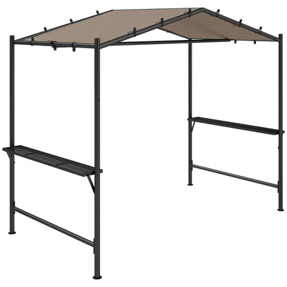 Grill Pavilion 277 x 149 x 230 cm waterproof flame-retardant garden gazebo with side shelves, garden pavilion with UV protection, BBQ pavilion made of steel, garden tent grill tent for party BBQ, Khaki
