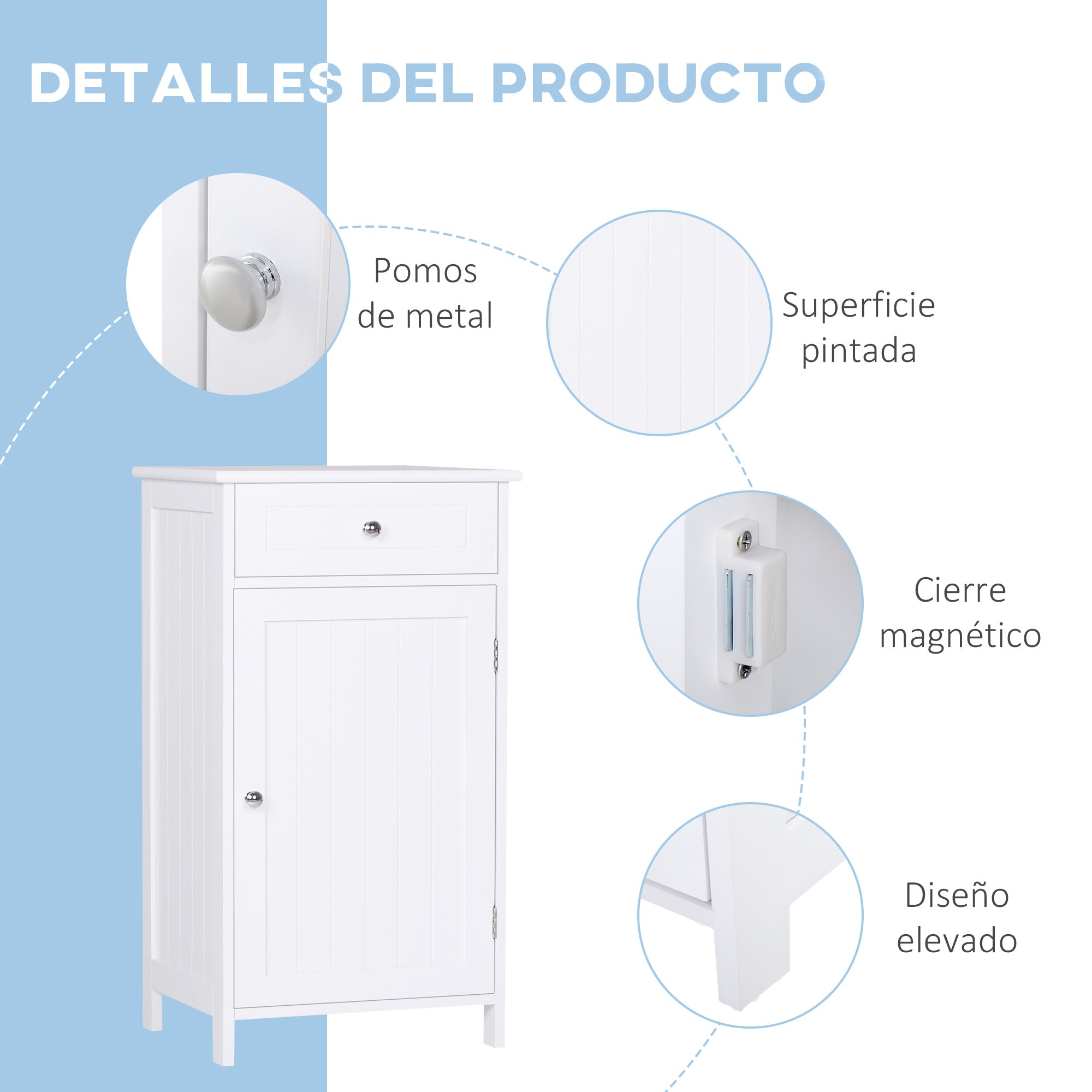 Bathroom Cabinet with 1 Drawer 1 Door and Adjustable Interior Shelf Storage Unit for Living Room Kitchen Antitopple 43x34x77 cm White