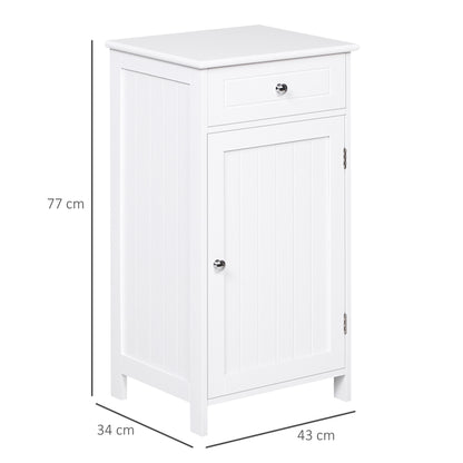 Bathroom Cabinet with 1 Drawer 1 Door and Adjustable Interior Shelf Storage Unit for Living Room Kitchen Antitopple 43x34x77 cm White
