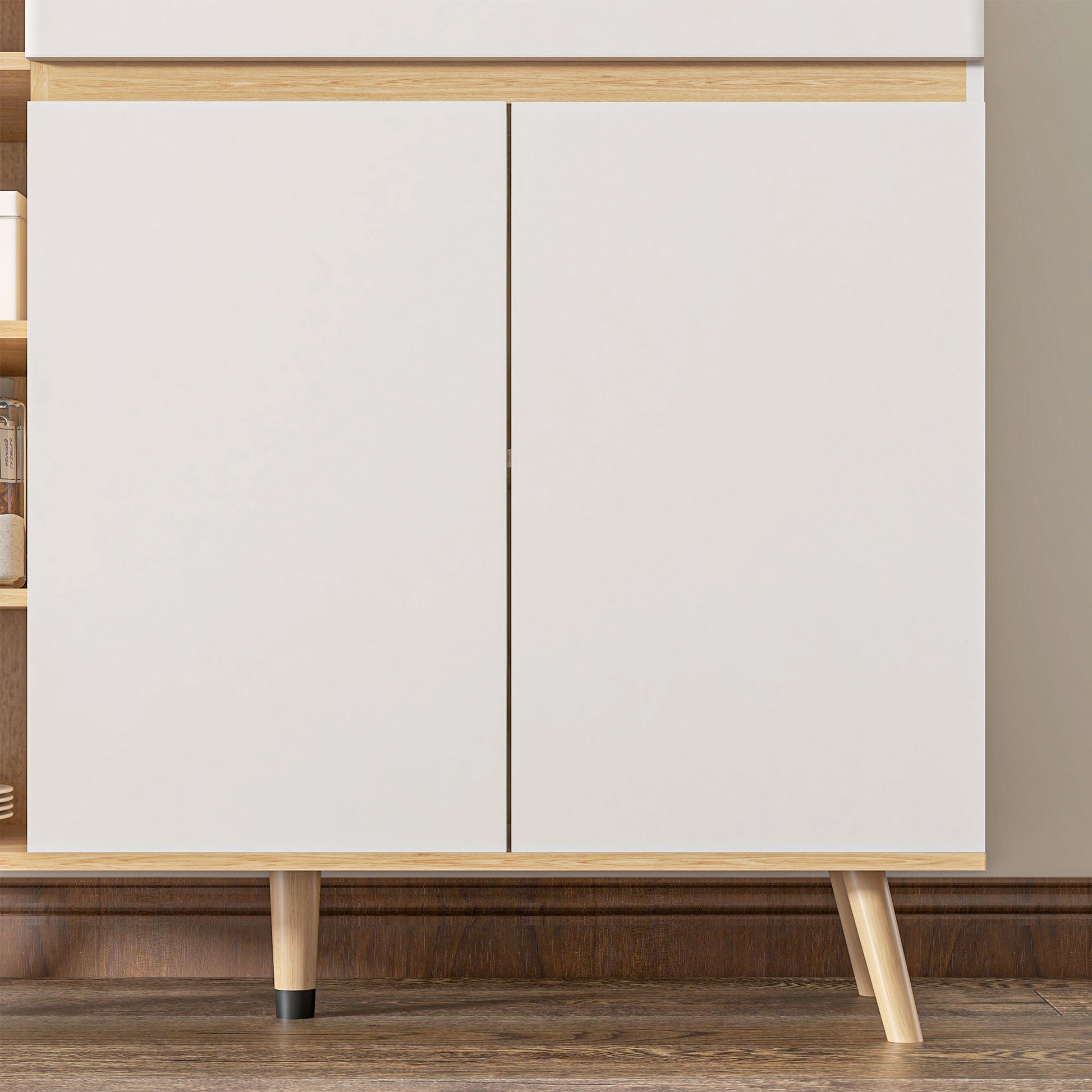 Scandinavian Style Adjustable Shelf Storage Cabinet with Double Door Cupboard, 1 Drawer, and 4 Shelves 119 x 40 x 102 cm White