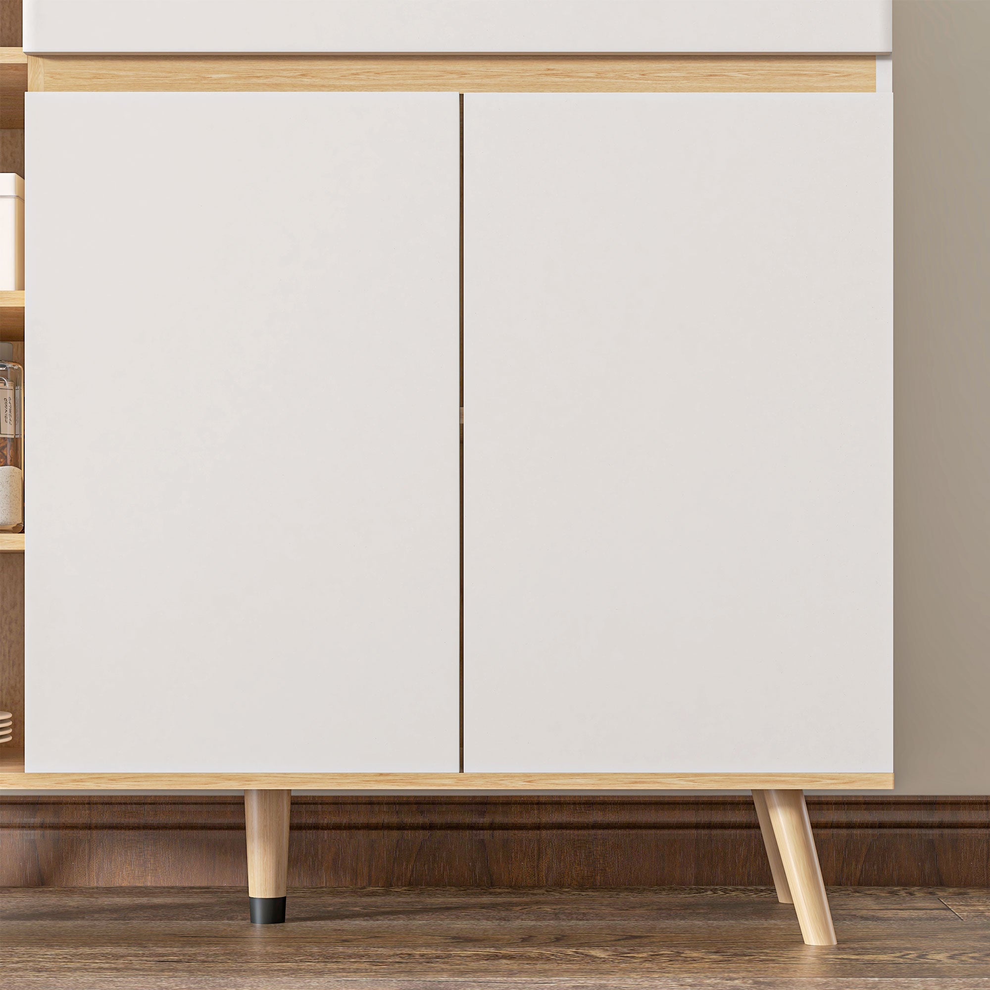 Scandinavian Style Adjustable Shelf Storage Cabinet with Double Door Cupboard, 1 Drawer, and 4 Shelves 119 x 40 x 102 cm White