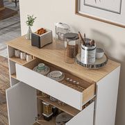 Scandinavian Style Adjustable Shelf Storage Cabinet with Double Door Cupboard, 1 Drawer, and 4 Shelves 119 x 40 x 102 cm White