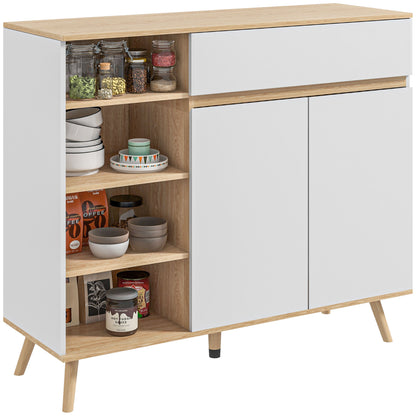 Scandinavian Style Adjustable Shelf Storage Cabinet with Double Door Cupboard, 1 Drawer, and 4 Shelves 119 x 40 x 102 cm White