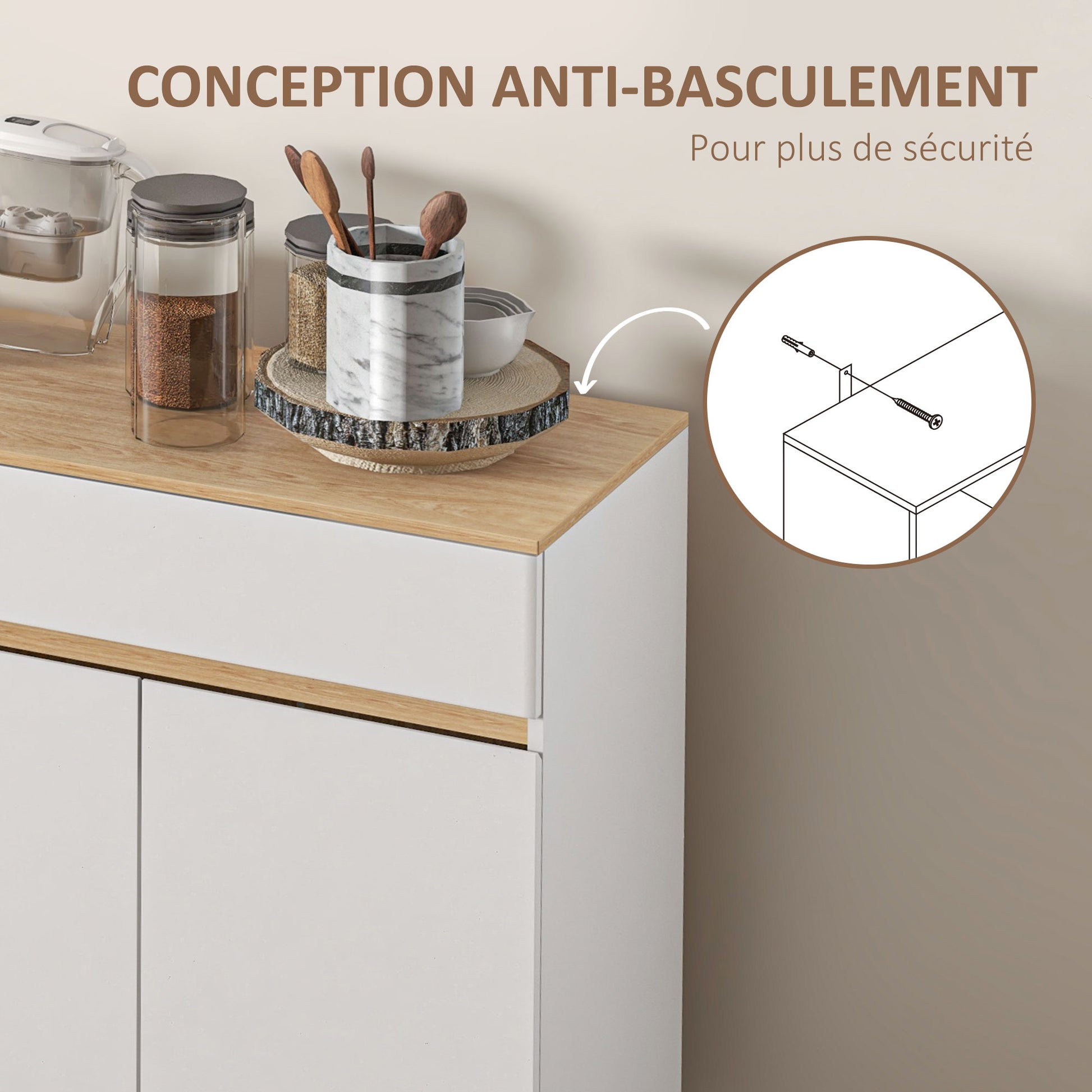 Scandinavian Style Adjustable Shelf Storage Cabinet with Double Door Cupboard, 1 Drawer, and 4 Shelves 119 x 40 x 102 cm White