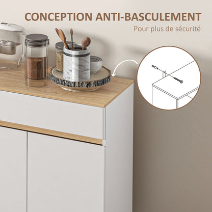 Scandinavian Style Adjustable Shelf Storage Cabinet with Double Door Cupboard, 1 Drawer, and 4 Shelves 119 x 40 x 102 cm White