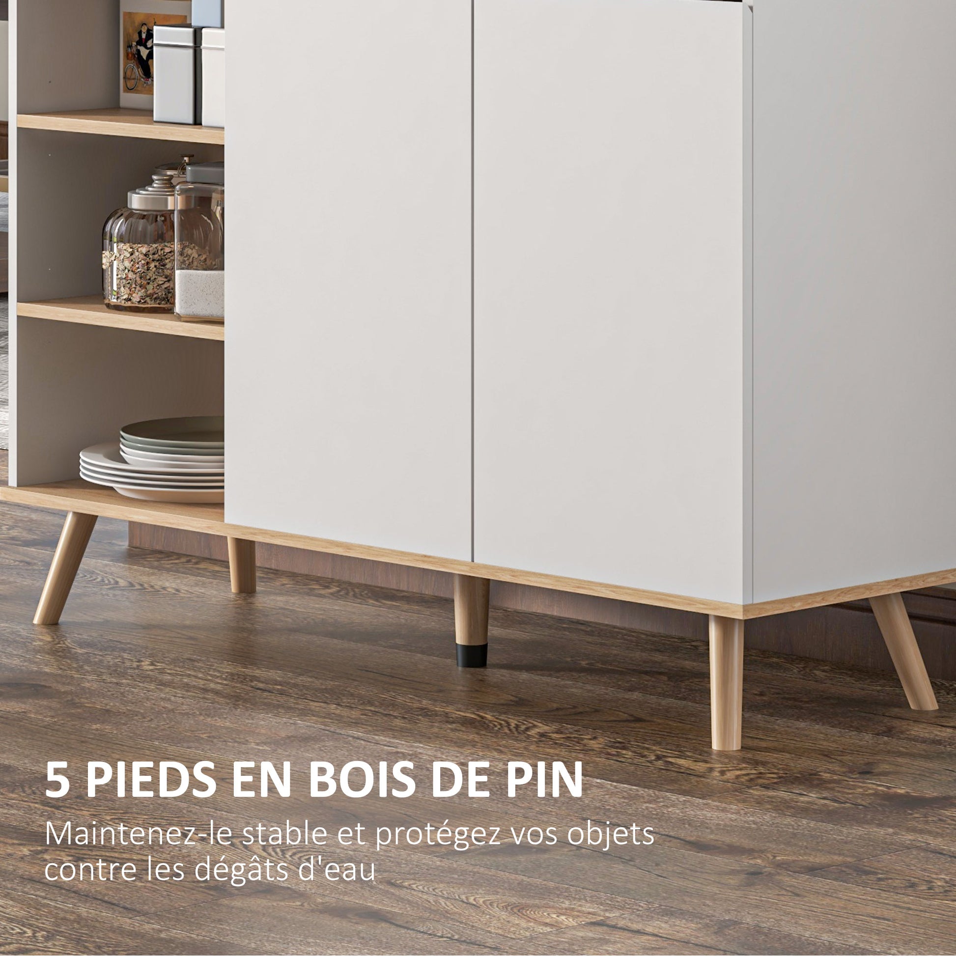 Scandinavian Style Adjustable Shelf Storage Cabinet with Double Door Cupboard, 1 Drawer, and 4 Shelves 119 x 40 x 102 cm White