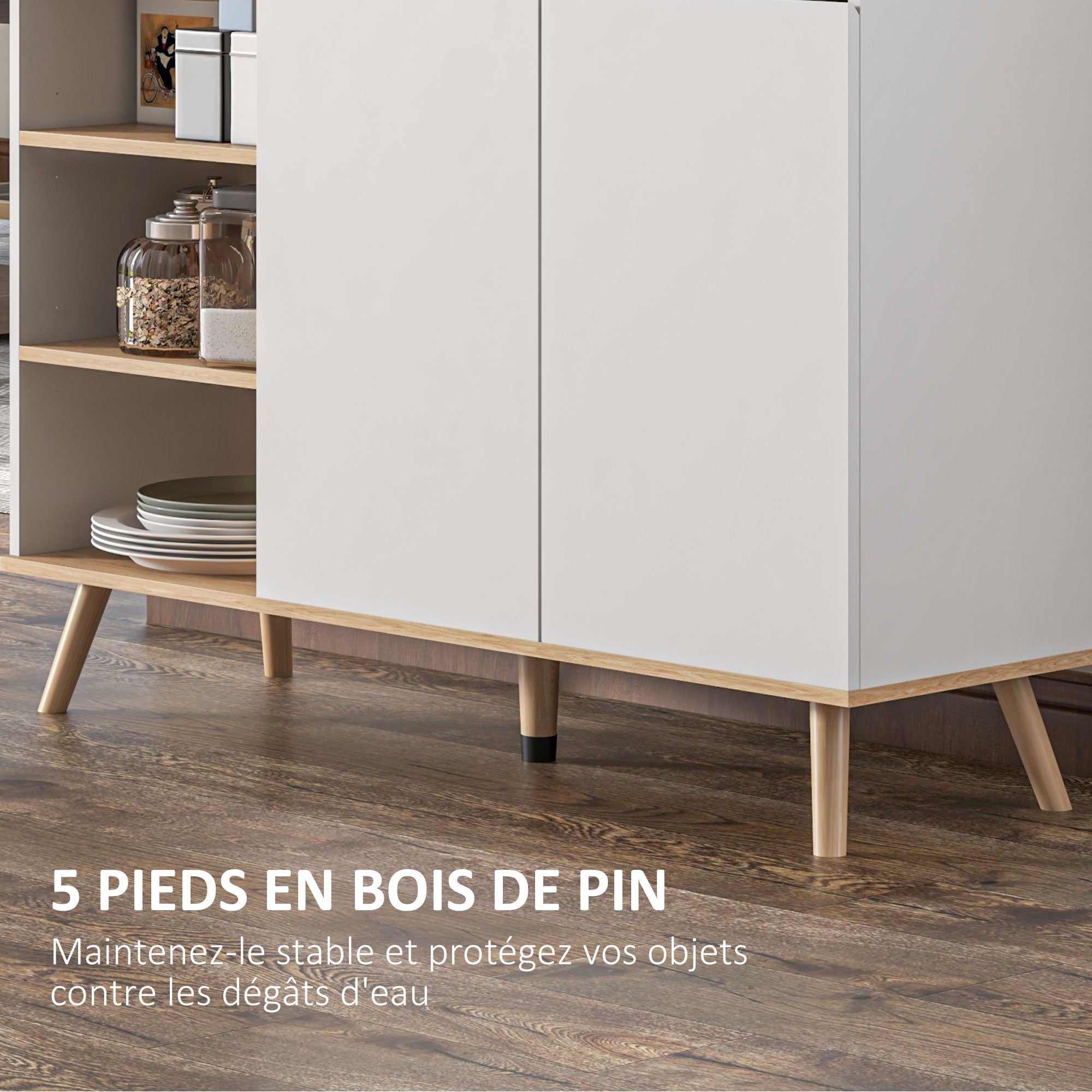 Scandinavian Style Adjustable Shelf Storage Cabinet with Double Door Cupboard, 1 Drawer, and 4 Shelves 119 x 40 x 102 cm White