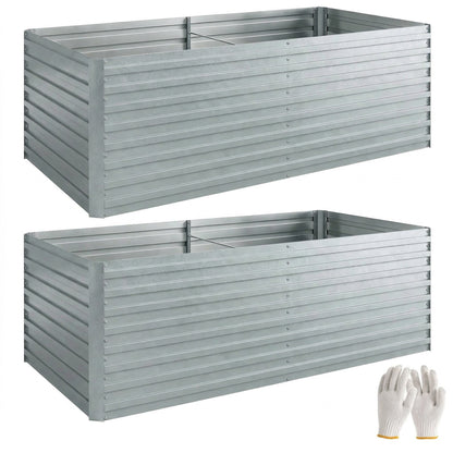 Galvanized Steel Raised Bed 2-Pack 180 x 90 x 60 cm (71 x 35 x 24 in) — Rectangular Deep Planters with Support Rods, Open Bottom, Gloves, Raised Bed Kit for Vegetables, Fruit, Flowers, Herbs — Silver