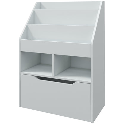 Children's Bookshelf Children's Shelf with Drawer, 3 Shelves, and 2 Open Compartments, Storage Shelf for Children's Room, Playroom, Gray, 60 x 29.9 x 90 cm