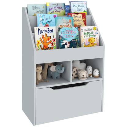 Children's Bookshelf Children's Shelf with Drawer, 3 Shelves, and 2 Open Compartments, Storage Shelf for Children's Room, Playroom, Gray, 60 x 29.9 x 90 cm