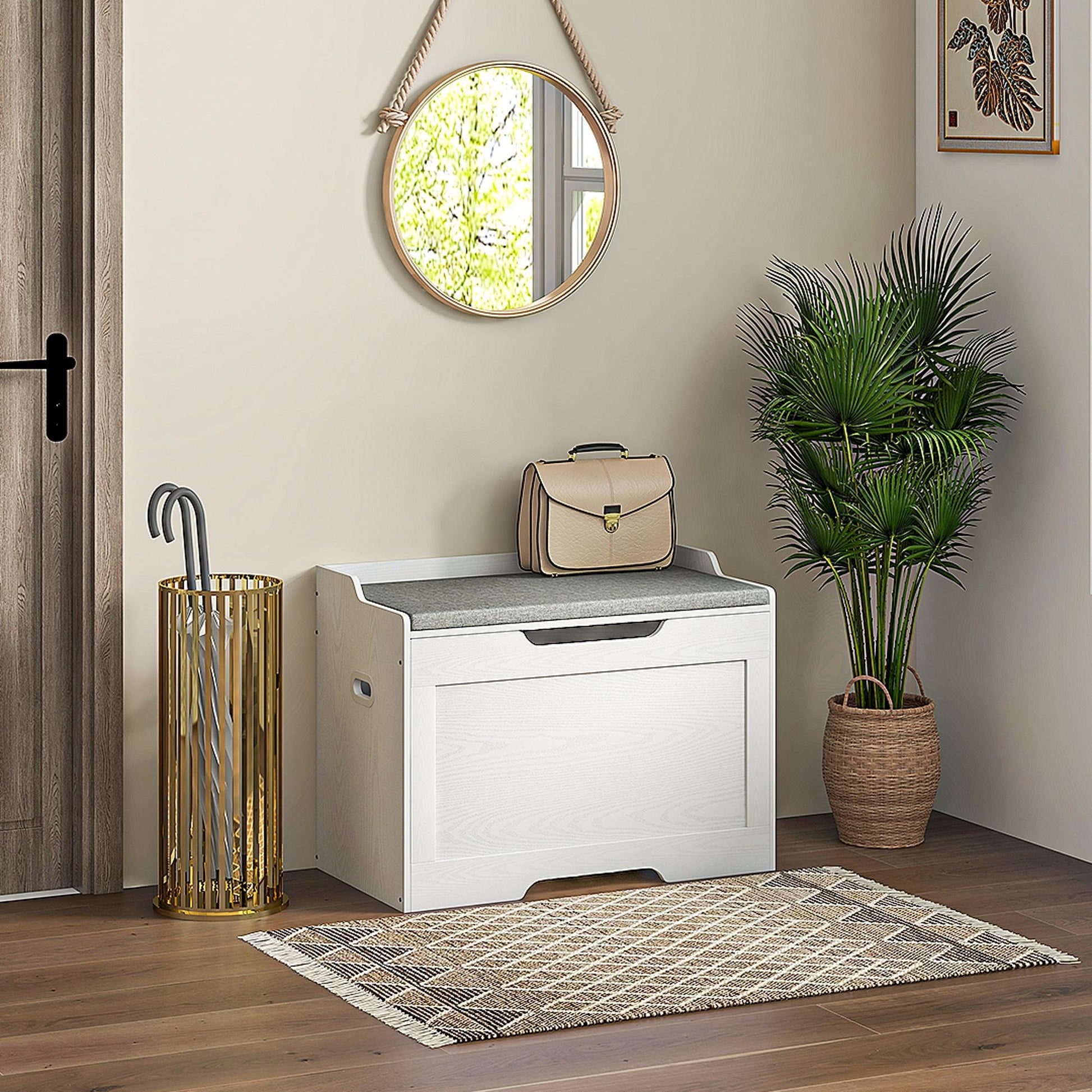 Chest Bench with Storage, Storage Bench with Lid and Seat Cushion, Chest Bench, Seat Chest for Hallway, Bedroom, Living Room, 75cm x 40cm x 56 cm, White