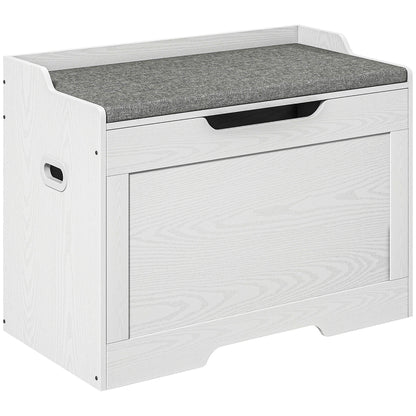 Chest Bench with Storage, Storage Bench with Lid and Seat Cushion, Chest Bench, Seat Chest for Hallway, Bedroom, Living Room, 75cm x 40cm x 56 cm, White