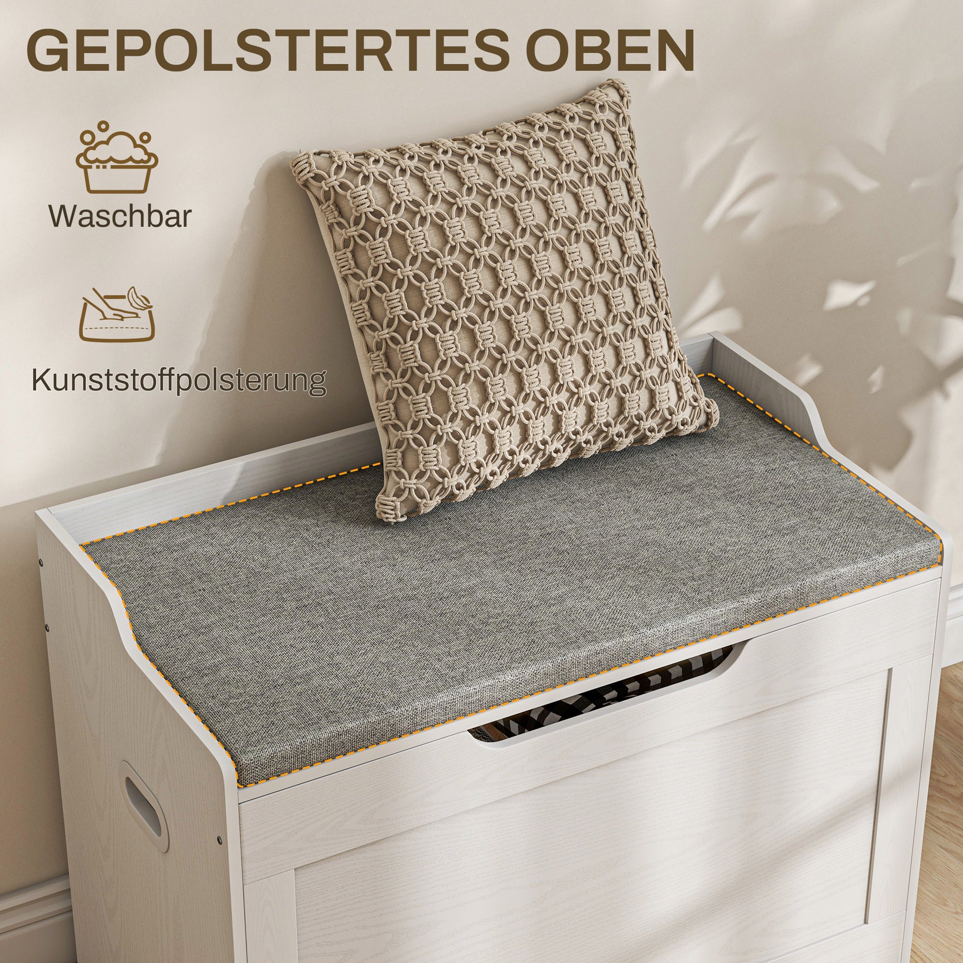 Chest Bench with Storage, Storage Bench with Lid and Seat Cushion, Chest Bench, Seat Chest for Hallway, Bedroom, Living Room, 75cm x 40cm x 56 cm, White