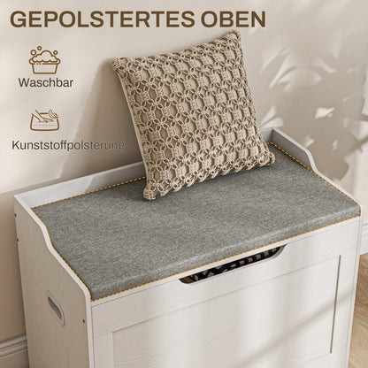 Chest Bench with Storage, Storage Bench with Lid and Seat Cushion, Chest Bench, Seat Chest for Hallway, Bedroom, Living Room, 75cm x 40cm x 56 cm, White
