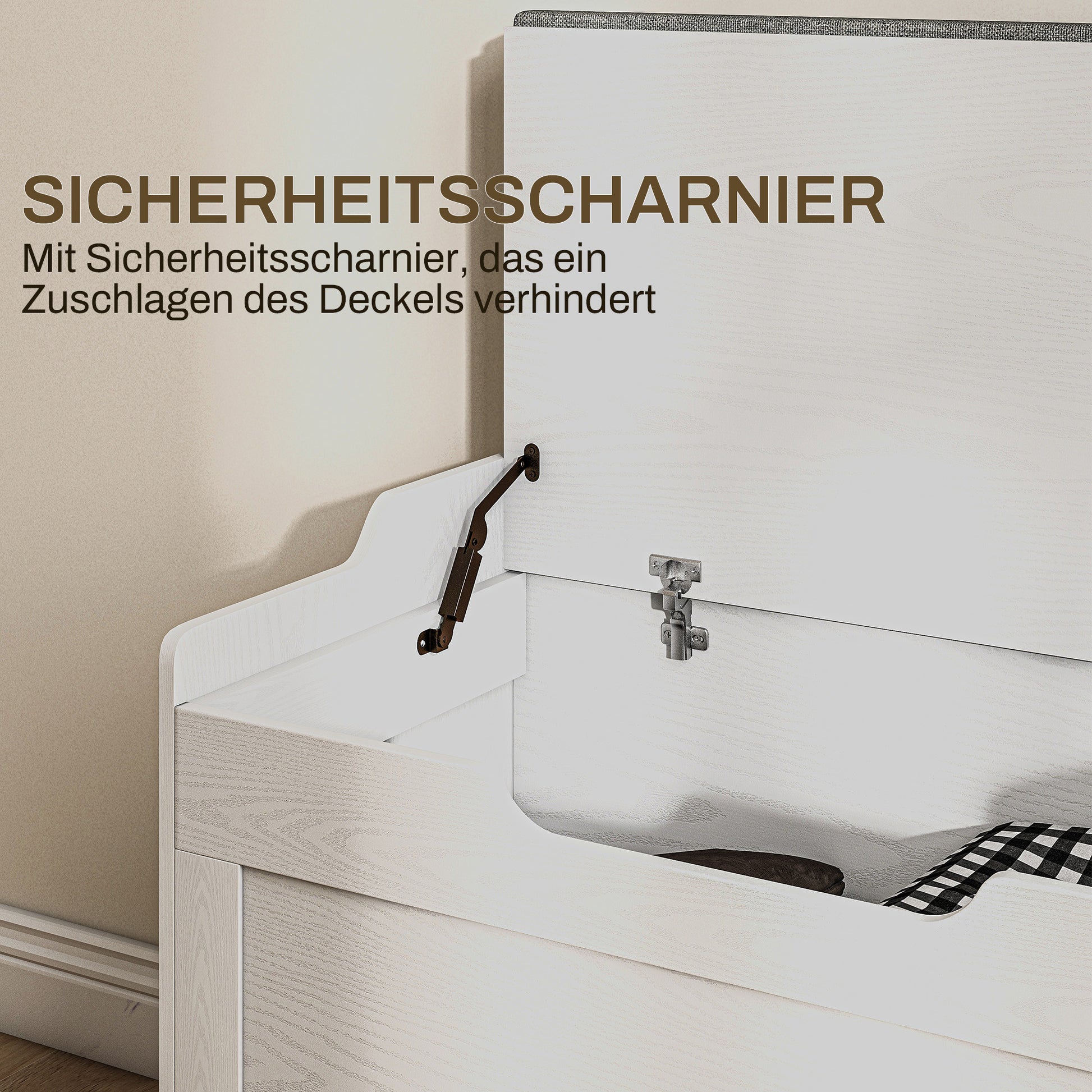 Chest Bench with Storage, Storage Bench with Lid and Seat Cushion, Chest Bench, Seat Chest for Hallway, Bedroom, Living Room, 75cm x 40cm x 56 cm, White